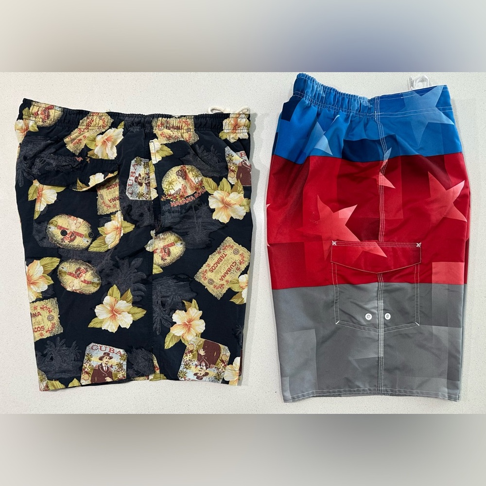 Joe Boxer Black Floral and Red Star Men's Athletic Shorts.
